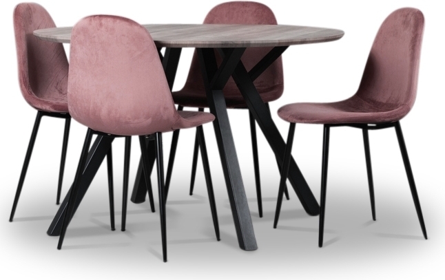 Smokey matgrupp, runt matbord med 4 st Carisma sammetsstolar - Korall + 4.00 x Stolsdyna