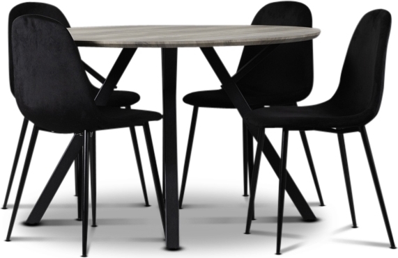 Smokey matgrupp, runt matbord med 4 st Carisma sammetsstolar - Svart + 3.00 x M�beltassar