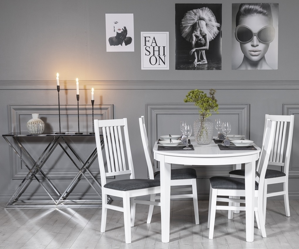 G�s� matgrupp: Bord 160/210 cm inklusive 4 G�s� stolar - Vit/Gr�