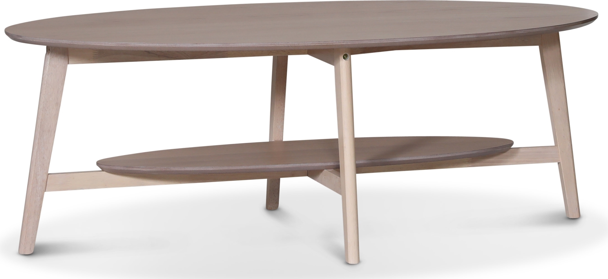 Bridge ovalt soffbord i whitewash med hylla