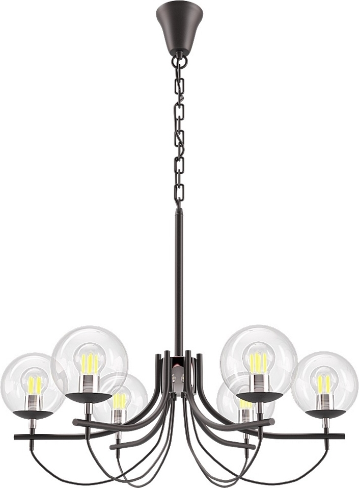 Glaslykta takkrona 6 st ljusk�llor - Svart/Krom