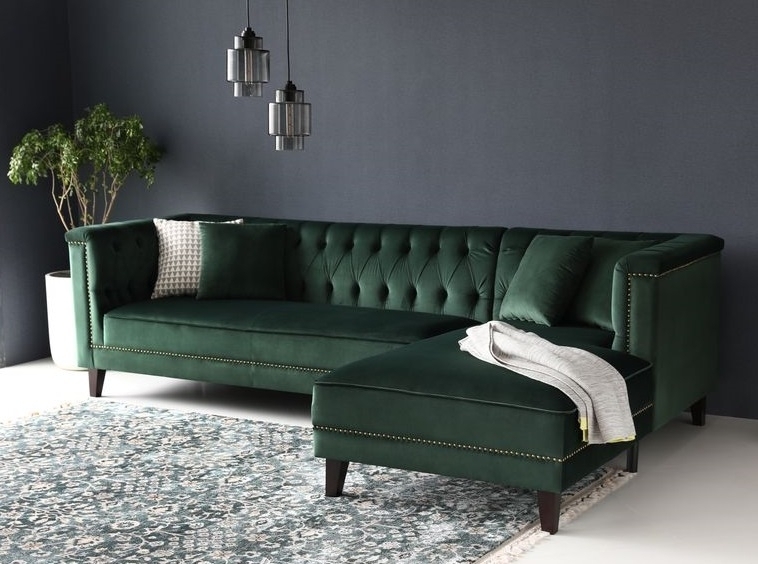 Soffa med divan gr�n sammet - Bellas