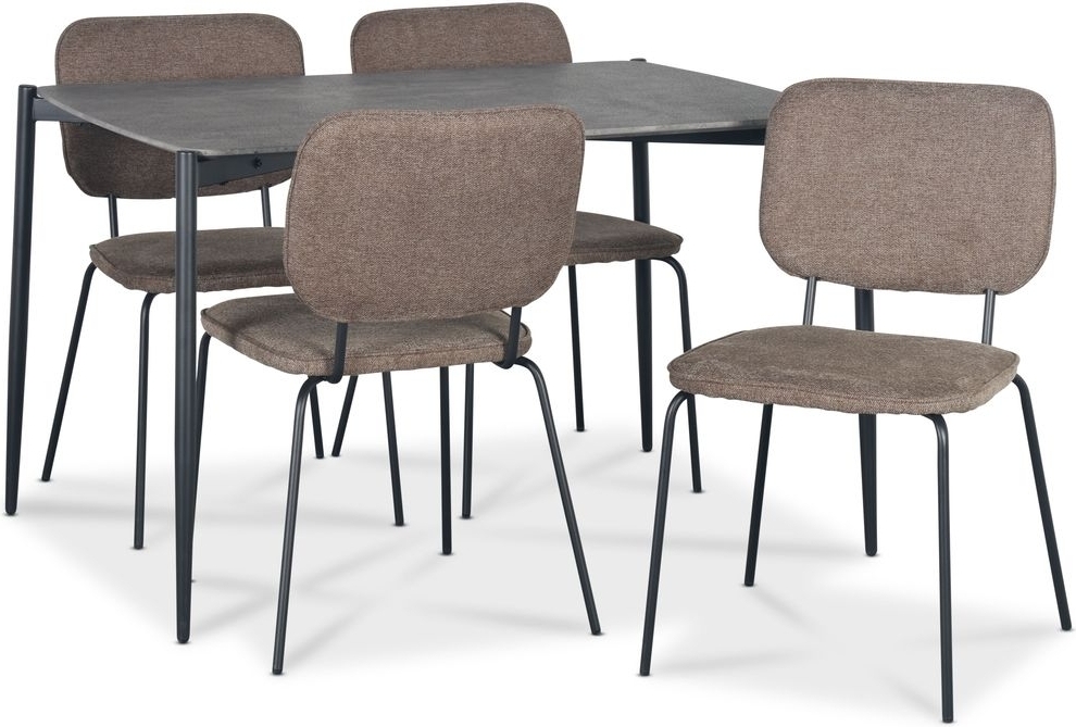 Lokrume matgrupp 120 cm bord i betongimitation + 4 st Lokrume bruna stolar