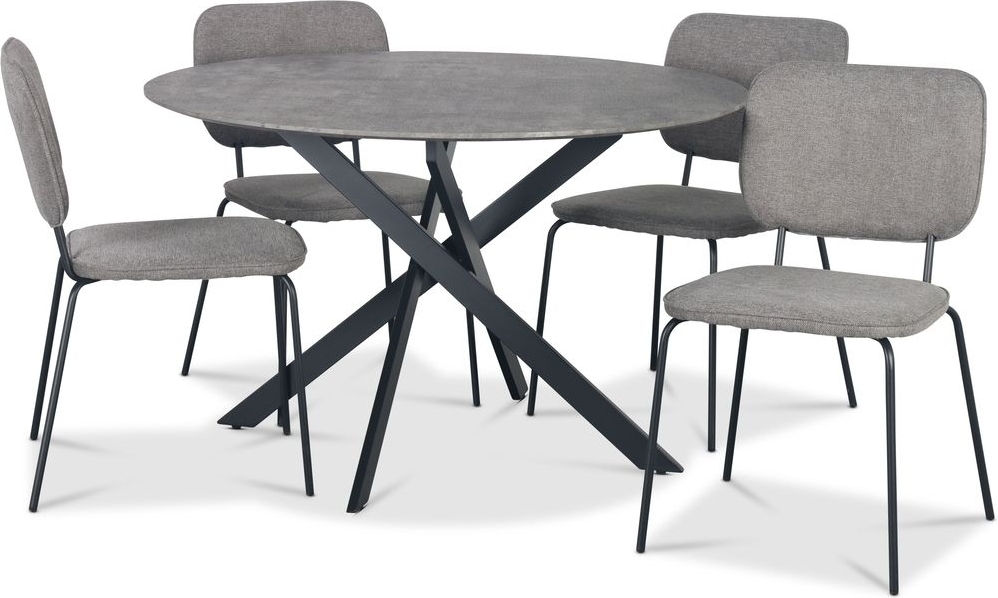 Hogr�n matgrupp �120 cm bord i betongimitation + 4 st Lokrume gr� stolar + 4.00 x Stolsdyna