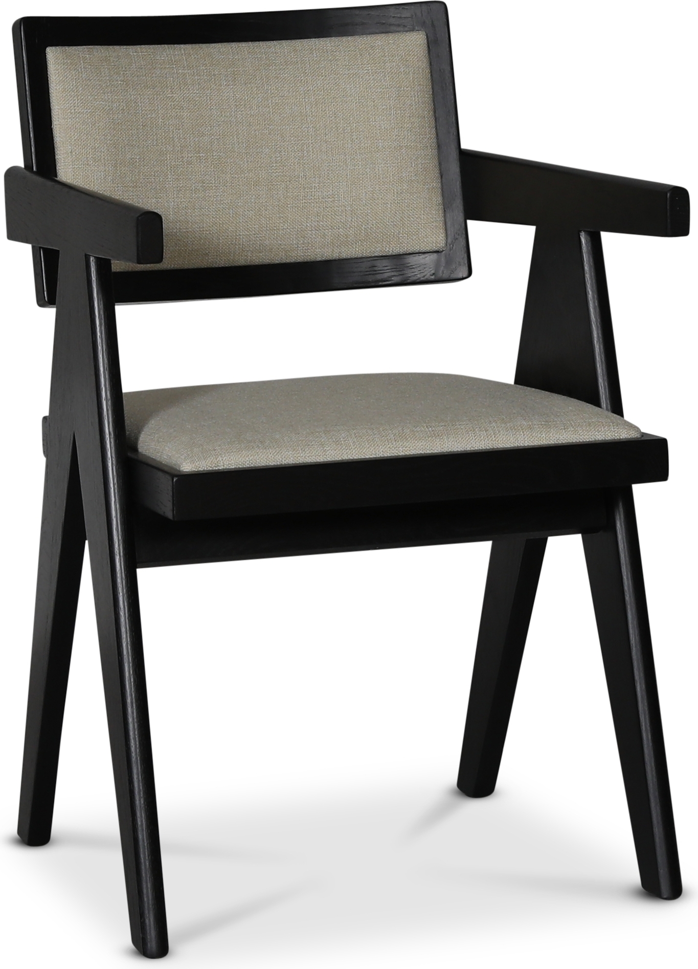 Sara karmstol i svartbetsad ek och linnekl�dsel