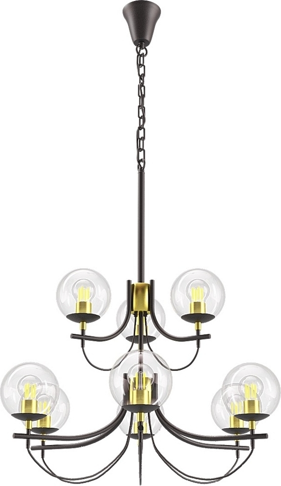 Glaslykta takkrona �75 cm 9 st ljusk�llor - Svart/M�ssing