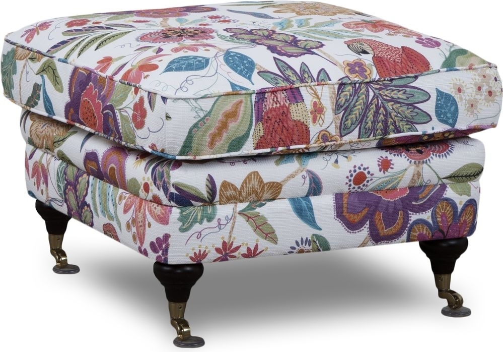 Fotpall Howard blommig tyg vit