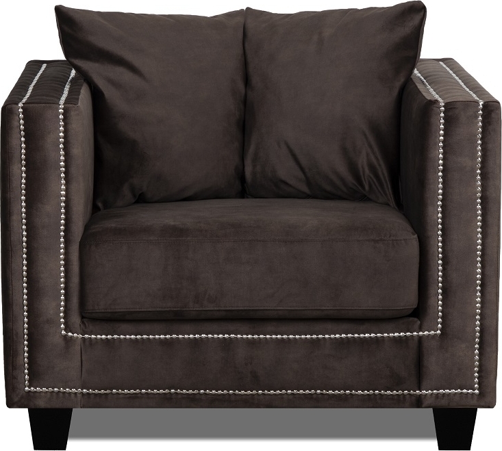 Tempel f�t�lj med nitar i brun sammet