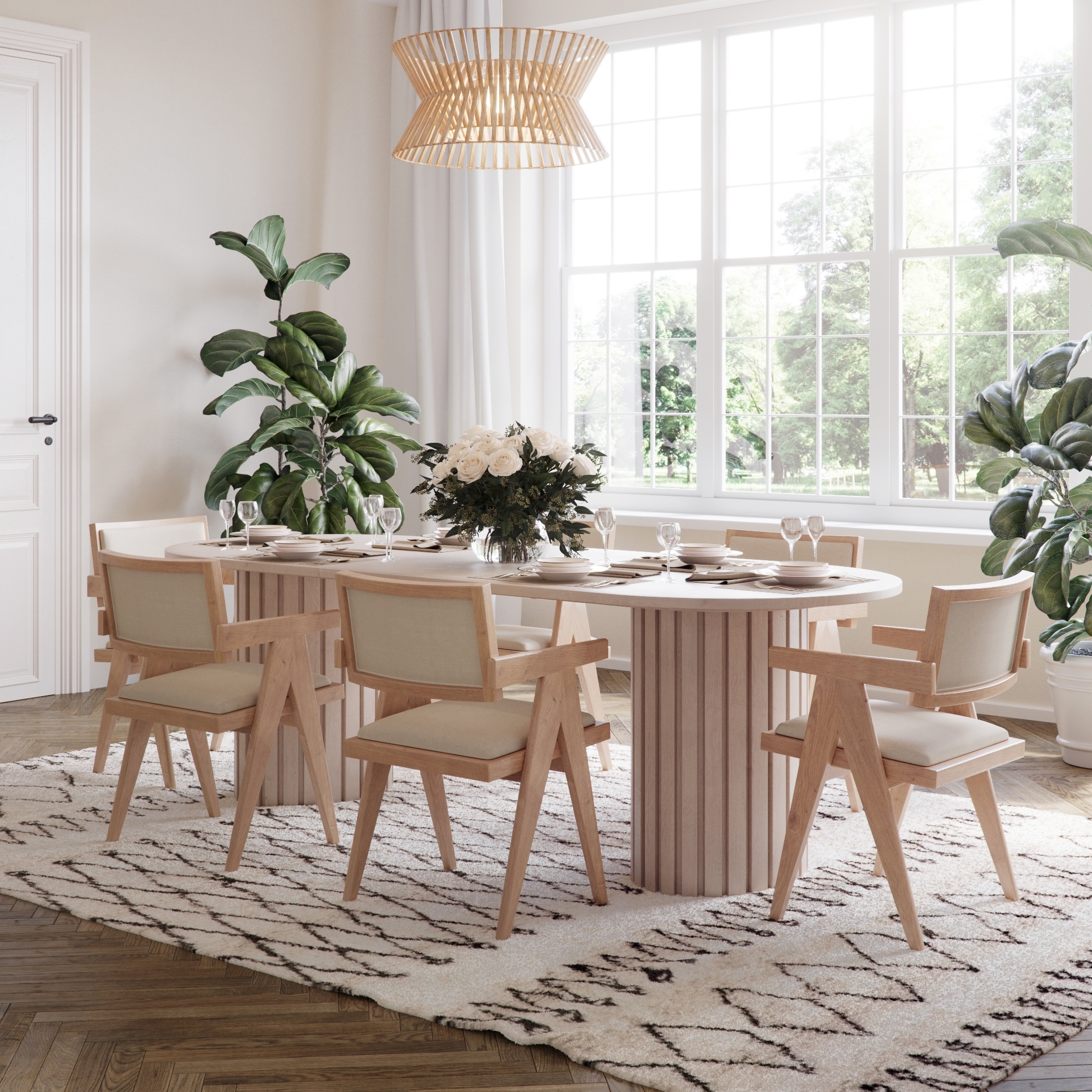 Matgrupp PiPi ovalt matbord 240 cm inkl 6 st Sara karmstolar - Whitewash + 4.00 x M�beltassar