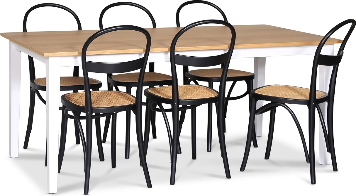 Matgrupp; bord 180x90 cm - Vit / oljad ek med 6 st stolar + 6.00 x Stolsdyna