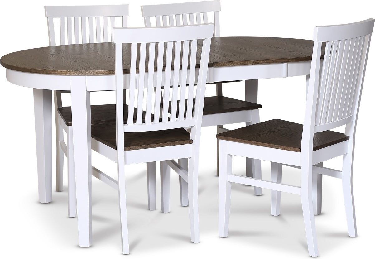 Skagen matgrupp; matbord 160/210x90 cm - Vit / brunoljad ek med 4 st Skagen stolar brun/Vit