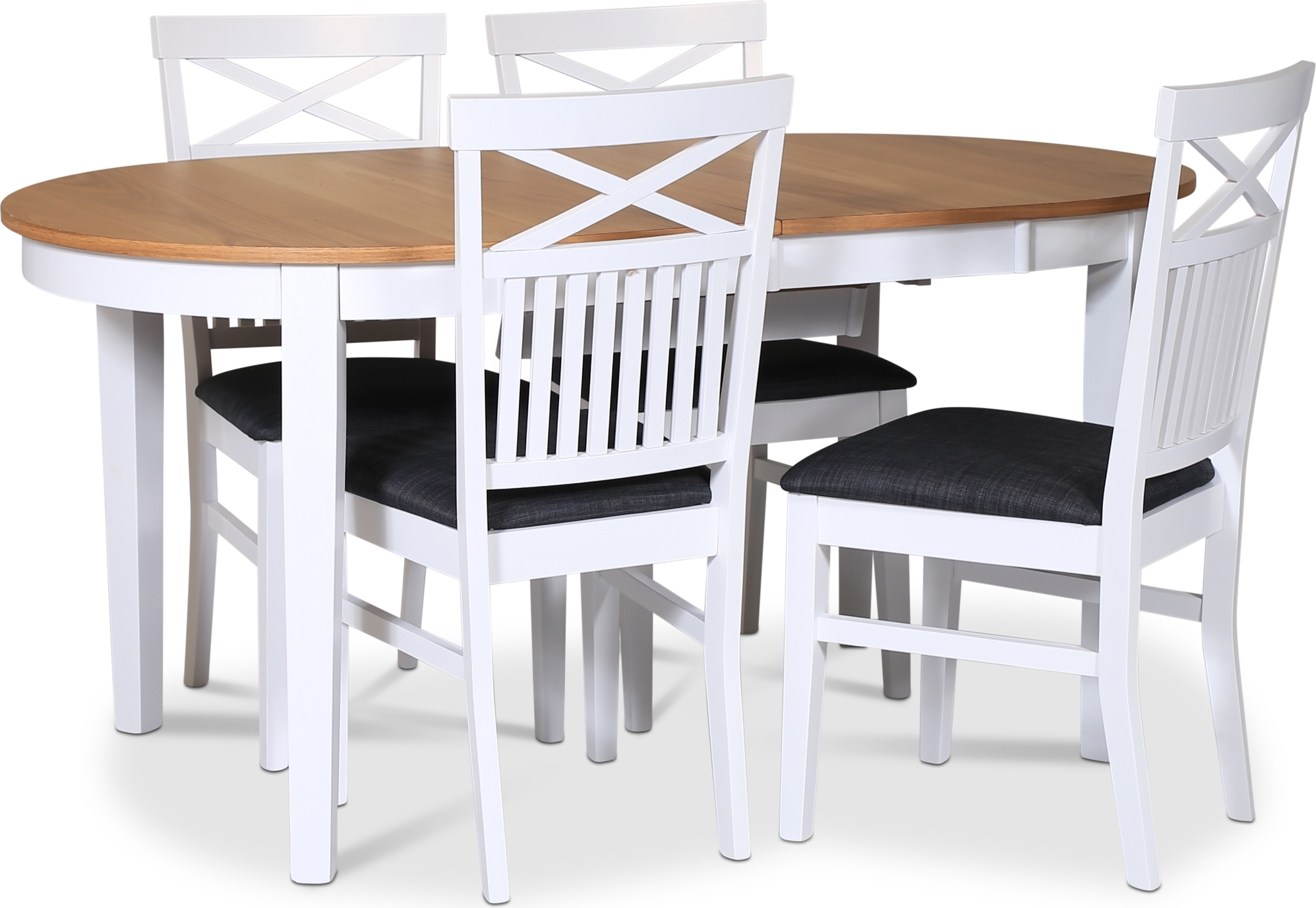 Matgrupp; bord 160/210x90 cm - Vit / oljad ek med 4 st F�r� stolar