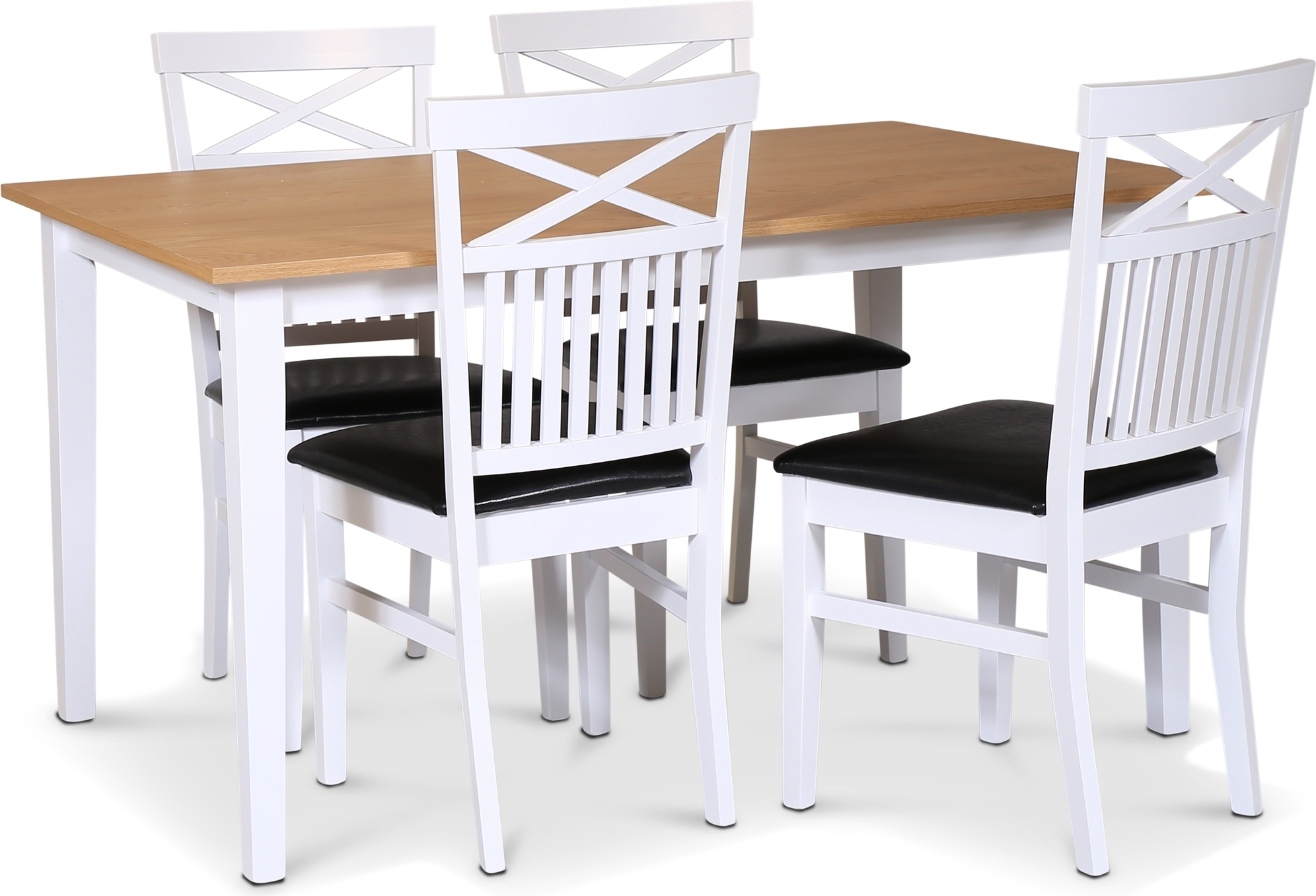Matgrupp; bord 140x90 cm - Vit / oljad ek med 4 st stolar - Fårö Matgrupp; bord 140x90 cm - Vit / oljad ek med 4 st stolar - Fårö