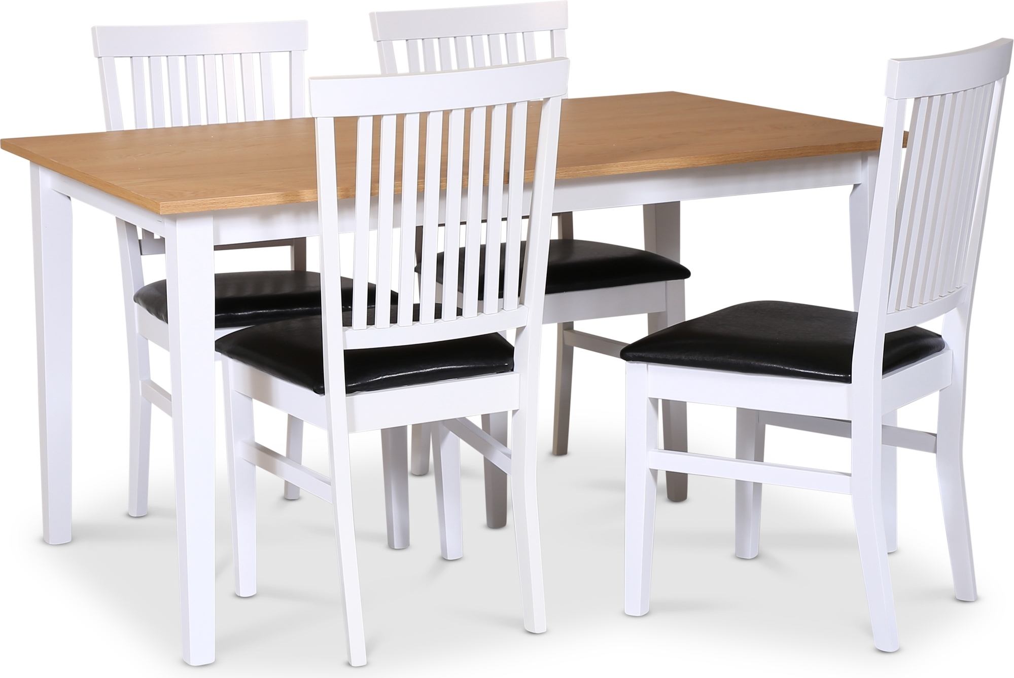 Matgrupp; bord 140x90 cm - Vit / oljad ek med 4 st stolar - Fårö Matgrupp; bord 140x90 cm - Vit / oljad ek med 4 st stolar - Fårö