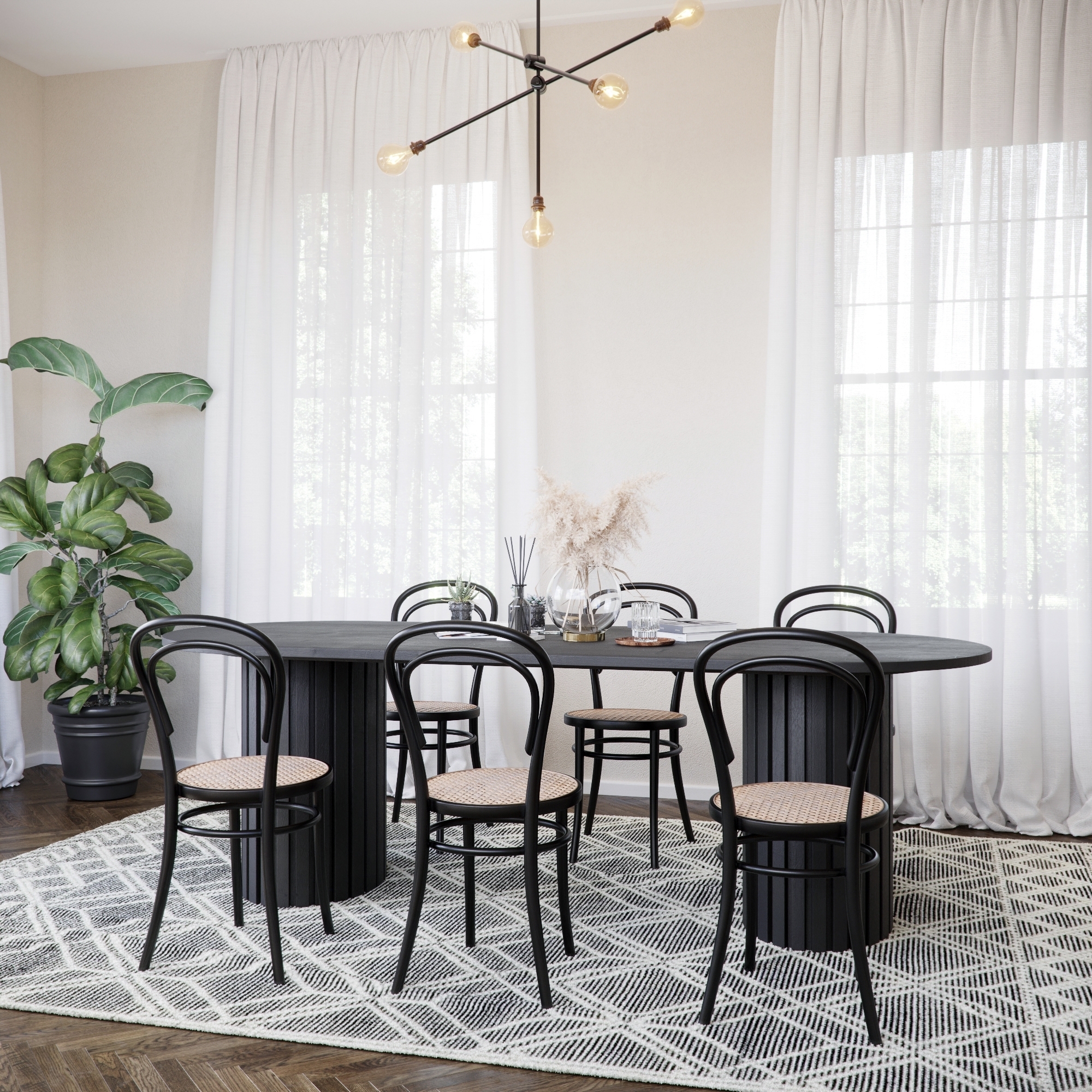 Matgrupp PiPi ovalt matbord 240 cm inkl 6 st B�jtr� Stol No14 - Svart/rotting