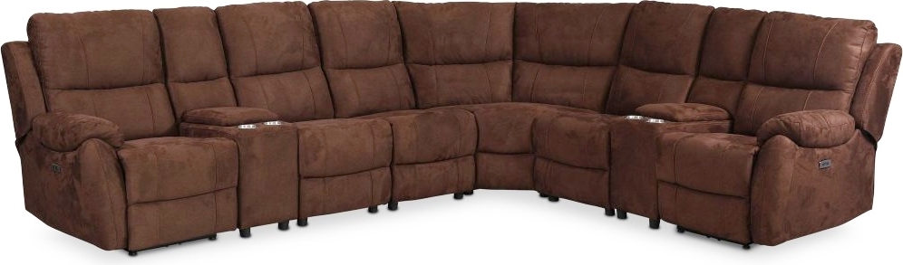 Reclinersoffa deluxe - 6-sits el-styrning - Brunt microfibertyg