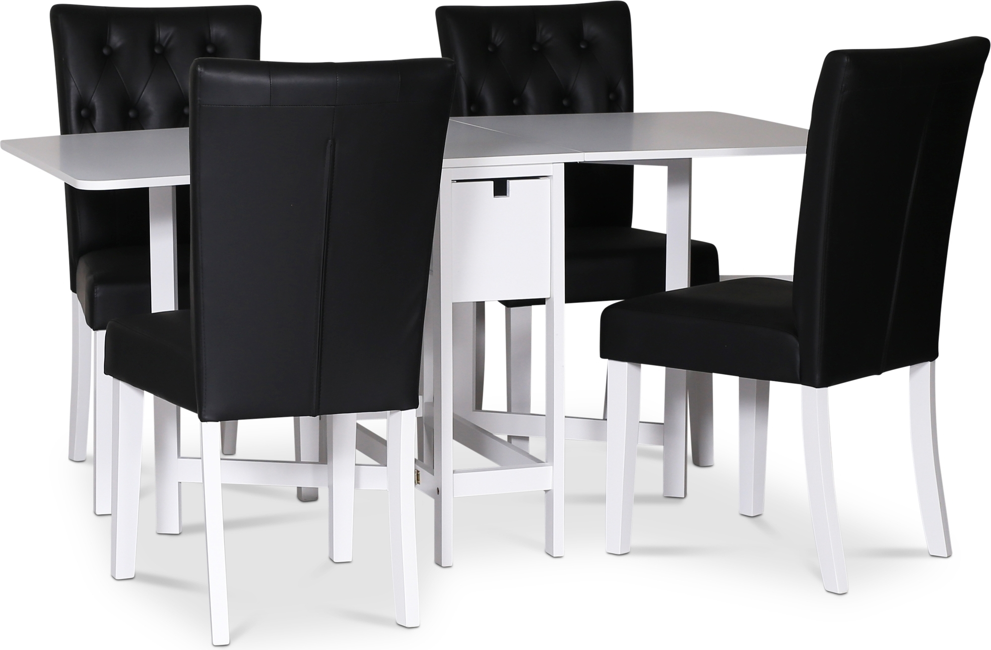 Sandhamn matgrupp; Klaffbord med 4 st Crocket stolar i svart PU