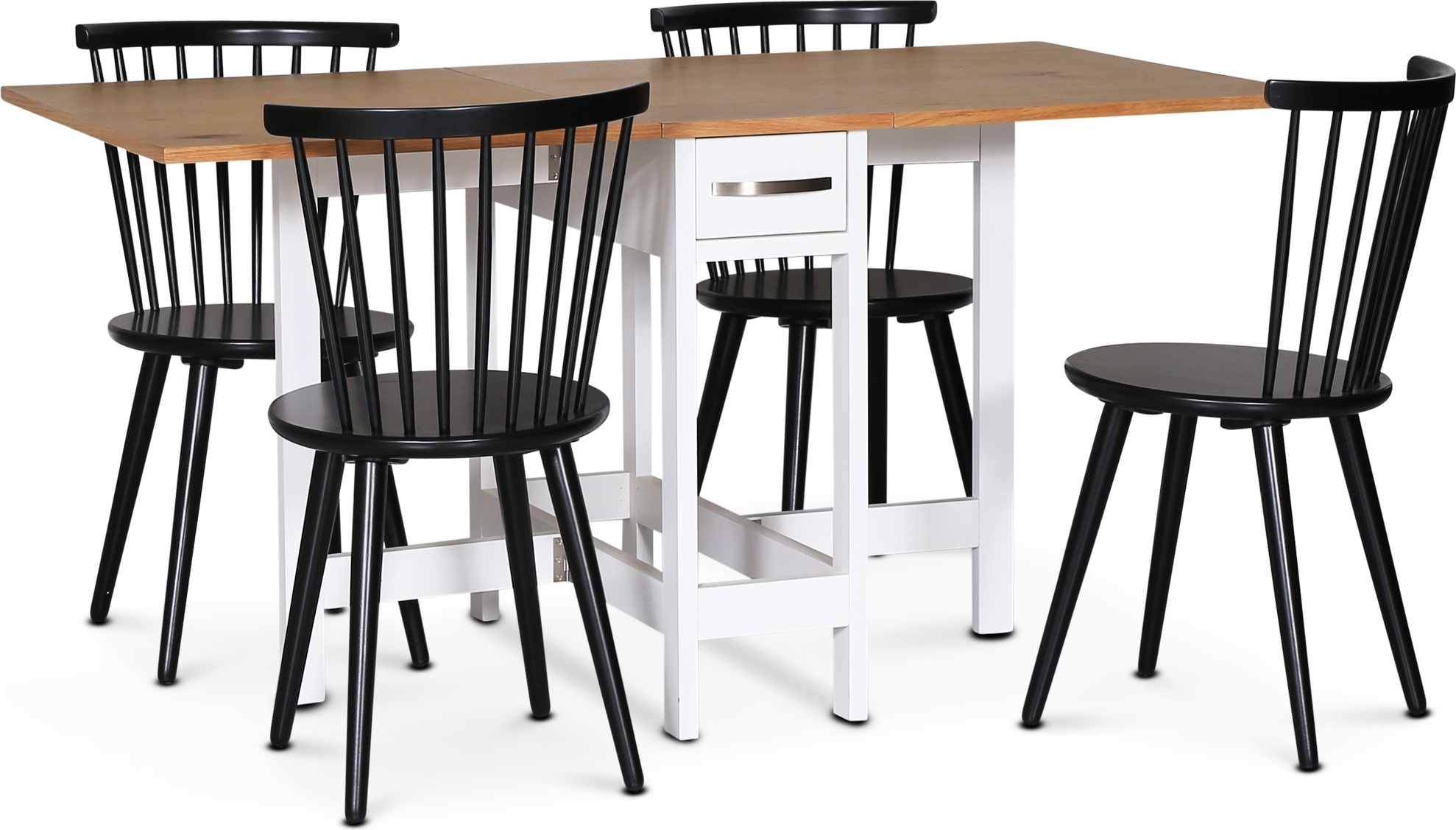 Matgrupp; Klaffbord med 4 st Castor svarta pinnstolar - Fårö Matgrupp; Klaffbord med 4 st Castor svarta pinnstolar - Fårö