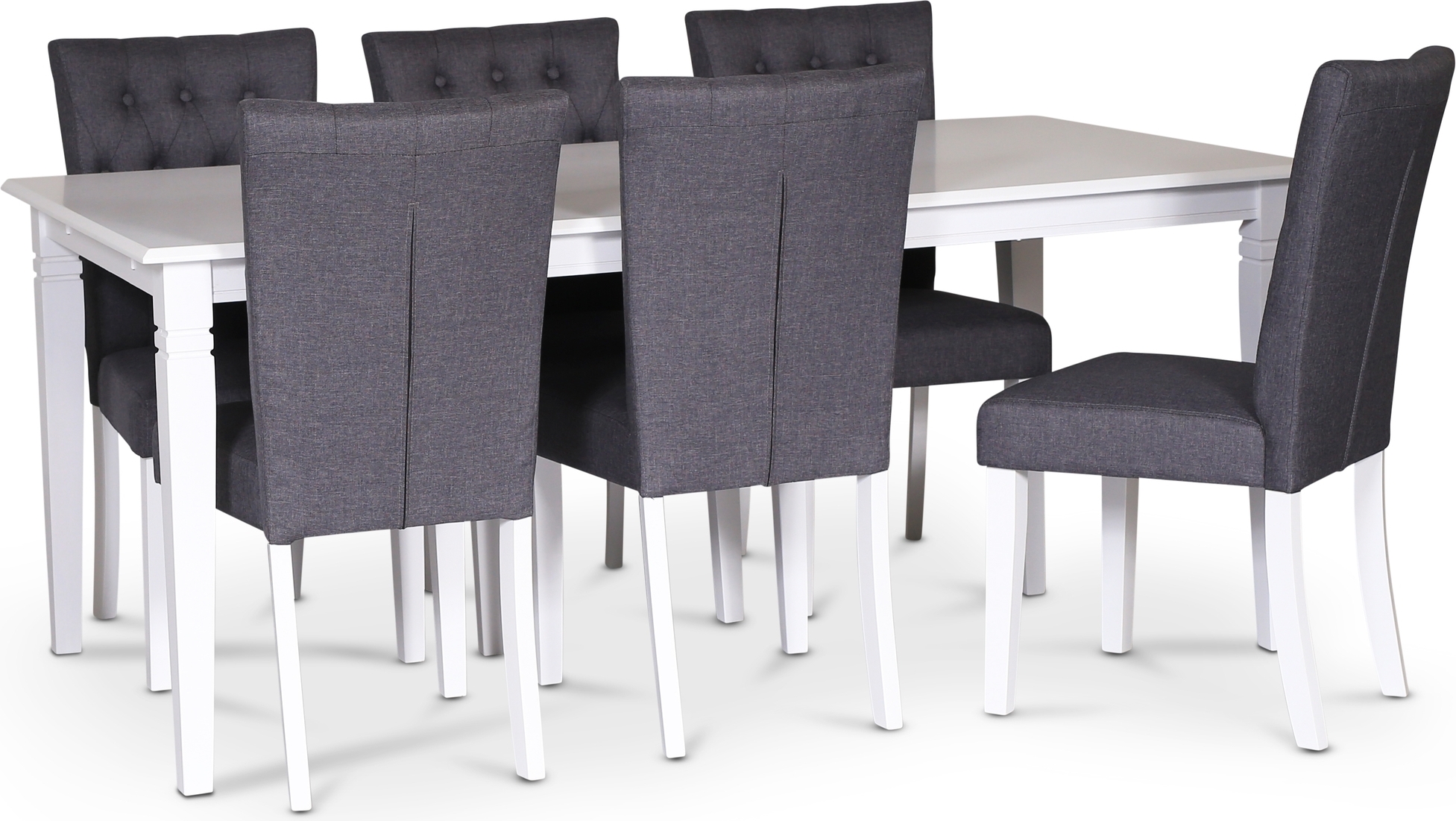 Sandhamn matgrupp; 180x95 cm bord med 6 st Crocket matstolar i gr�tt tyg