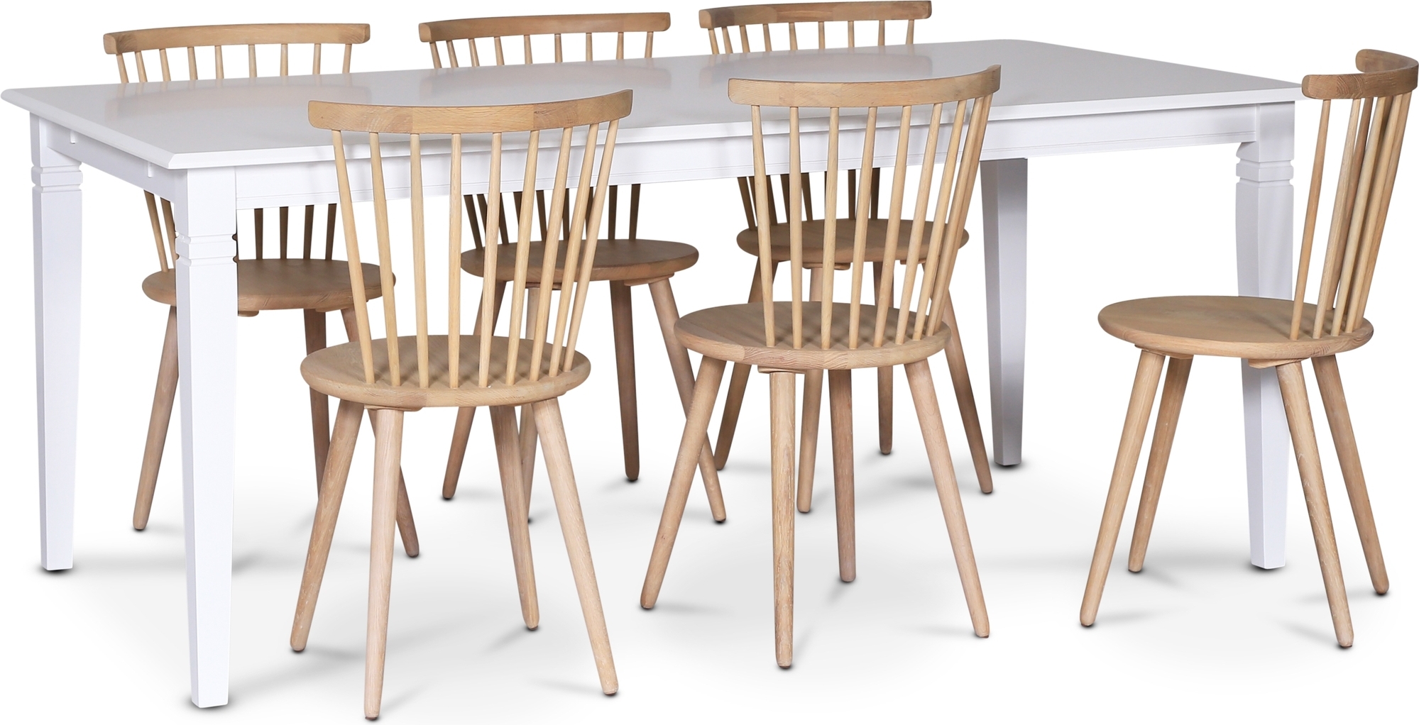 Sandhamn matgrupp; 180x95 cm bord med 6 st Castor pinnstolar