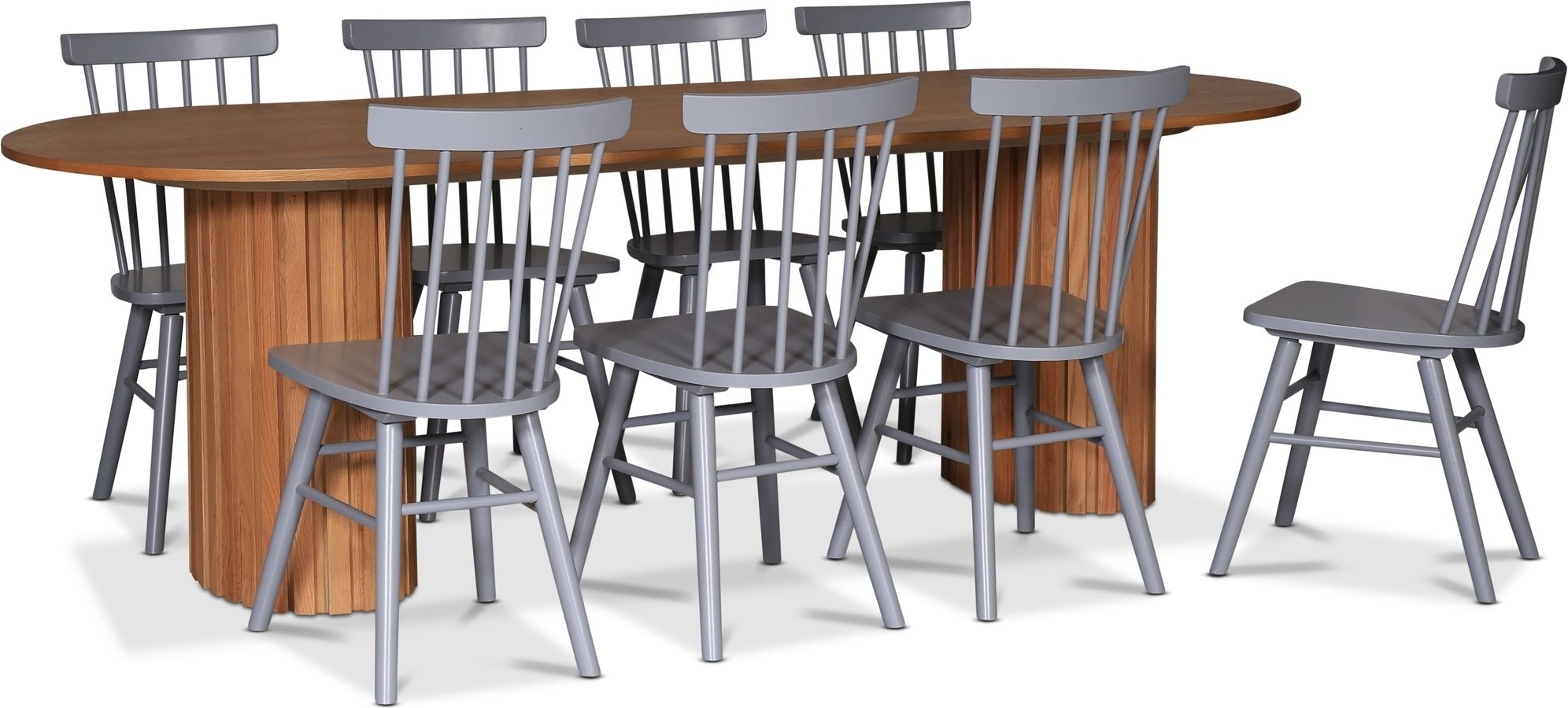 PiPi ovalt matgrupp 240 cm inkl 8 st gr� Orust pinnstolar - Oljad ekfan�r