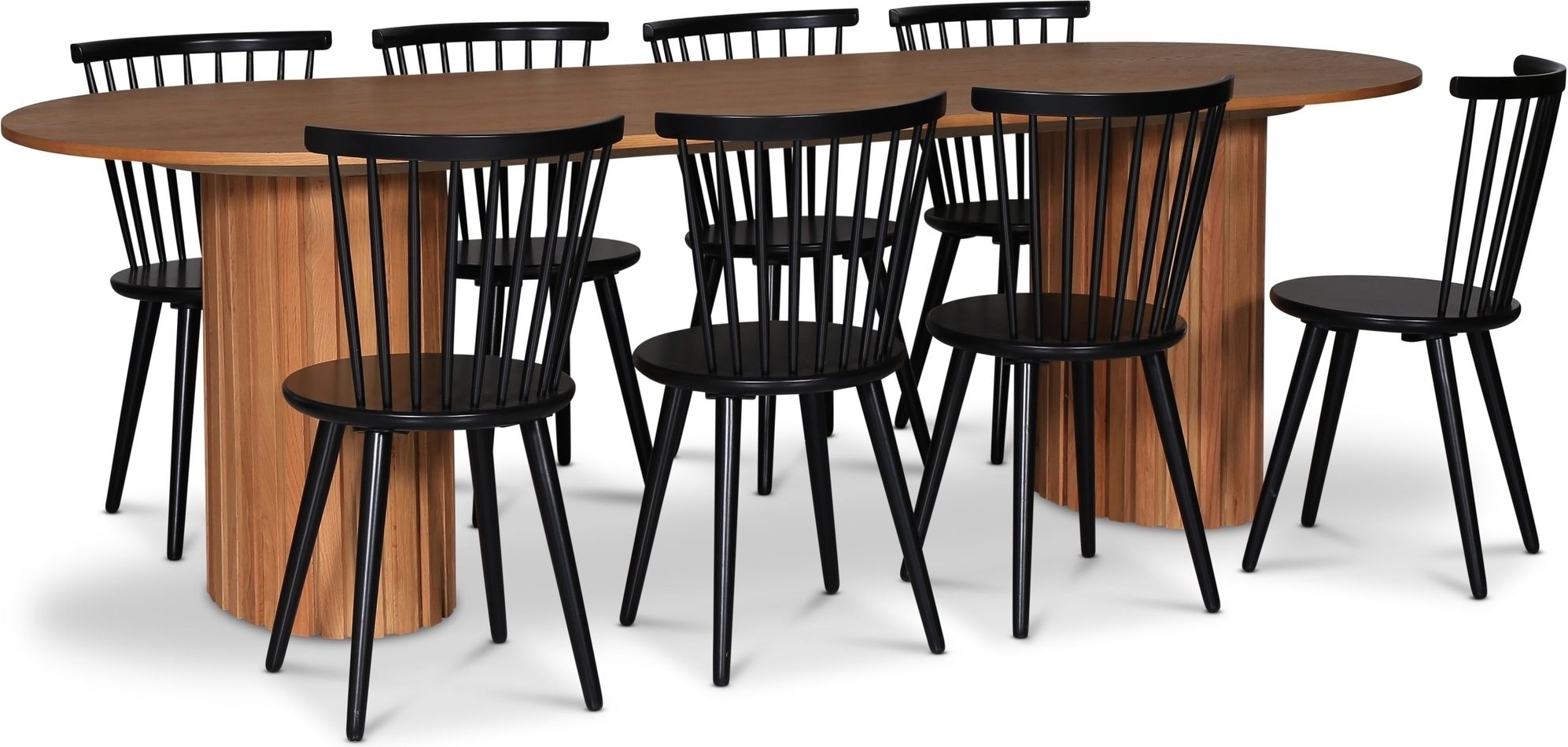 PiPi ovalt matgrupp 240 cm inkl 8 st svarta pinnstolar Castor - Oljad ekfanér PiPi ovalt matgrupp 240 cm inkl 8 st svarta pinnstolar Castor - Oljad ekfanér