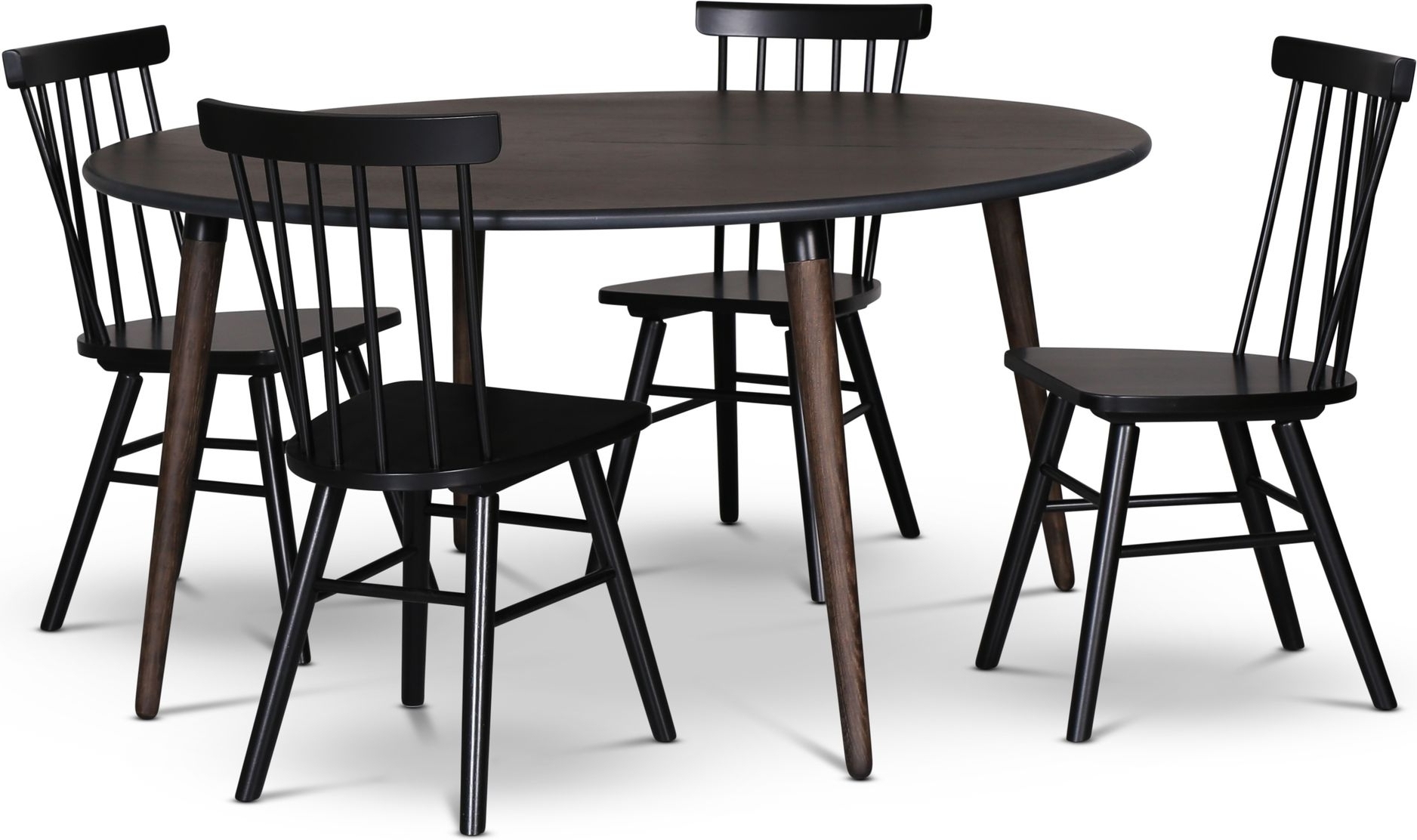 Omni matgrupp, runt matbord �130 cm inkl 4 st Orust svarta pinnstolar - R�kf�rgad ek
