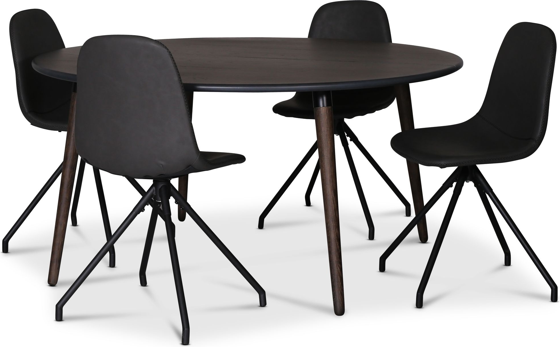 Omni matgrupp, runt matbord �130 cm inkl 4 st Bridge snurrbara stolar - R�kf�rgad ek