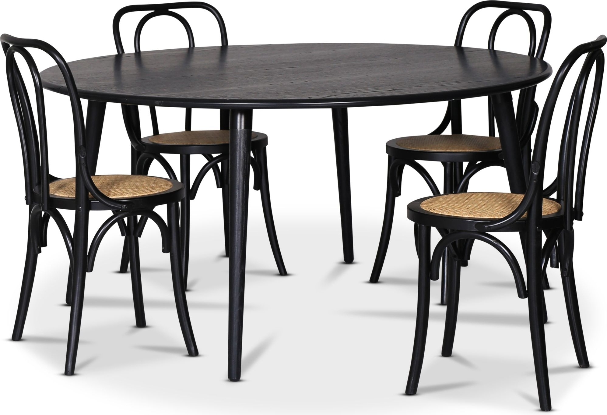 Omni matgrupp, runt matbord �130 cm inkl 4 st Tony svarta stolar - Svartbetsad ek + 4.00 x Stolsdyna