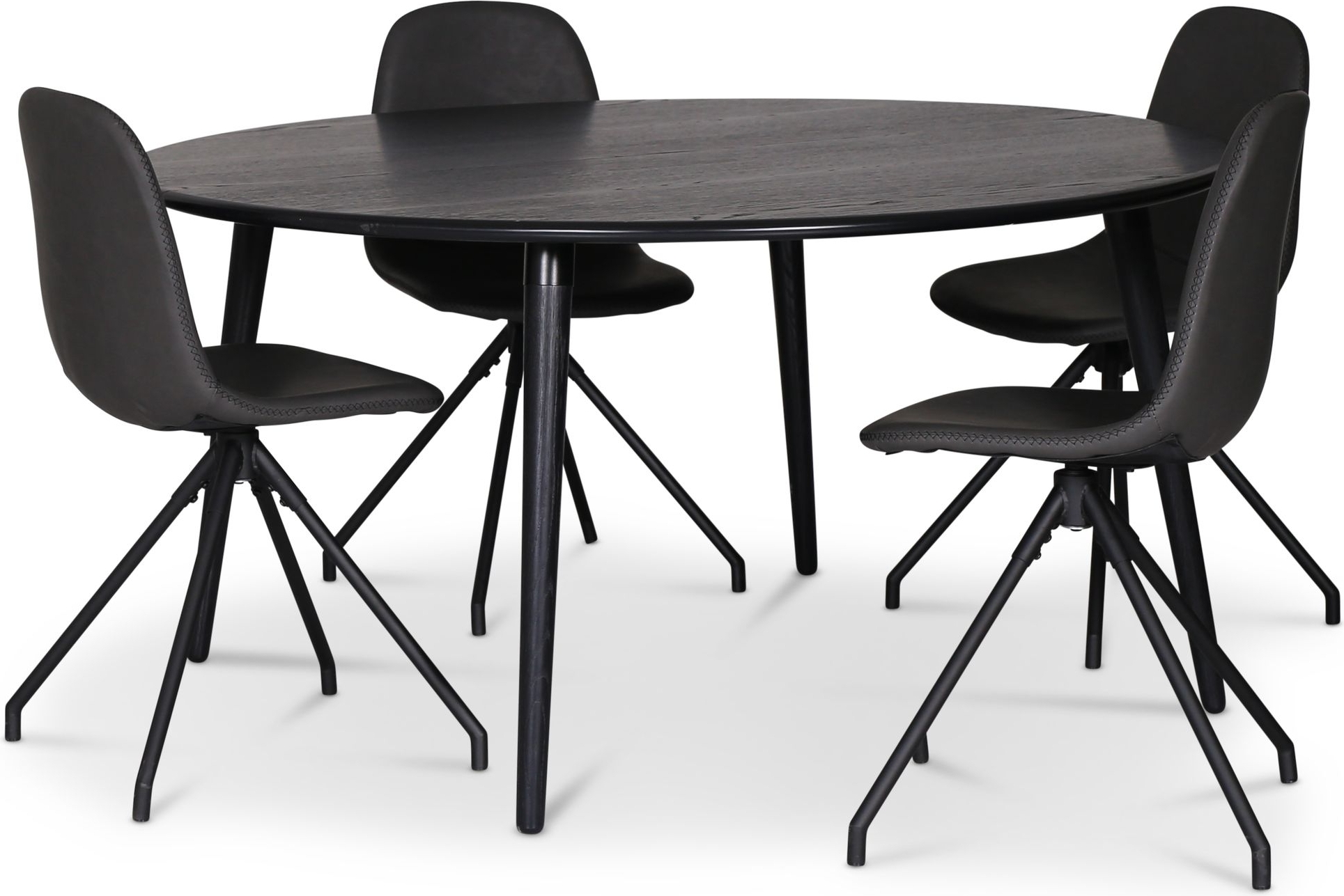 Omni matgrupp, runt matbord �130 cm inkl 4 st Bridge snurrbara svarta stolar - Svartbetsad ek