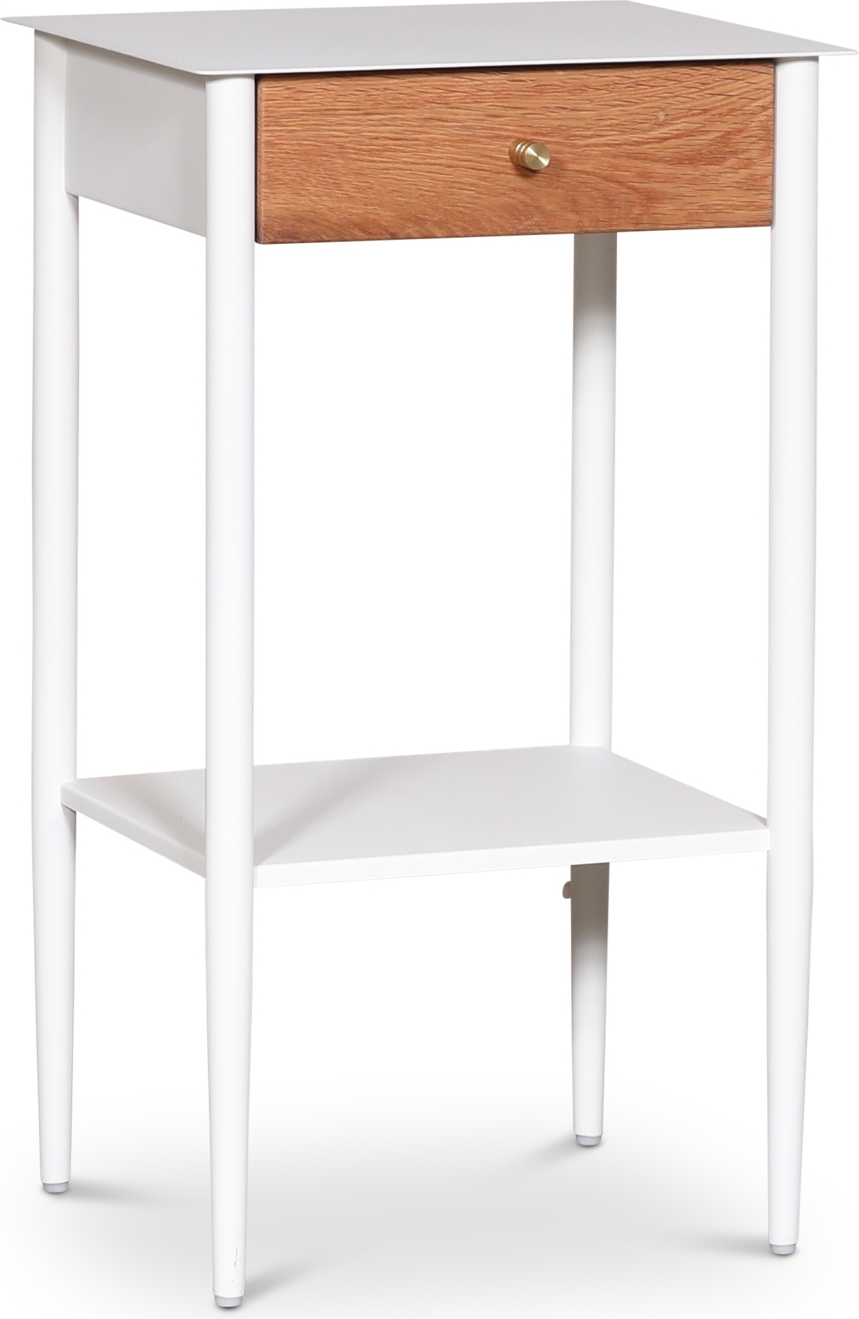 Revel vitt s�ngbord med ek-l�da + M�beltassar