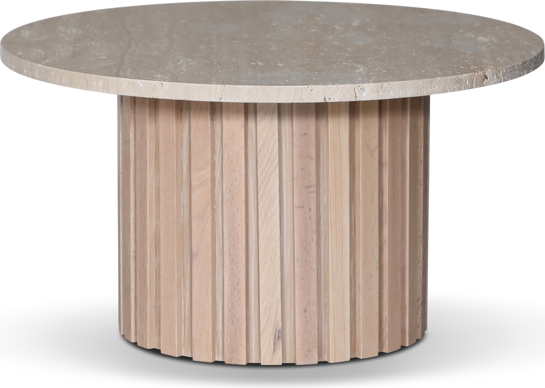Paus runt soffbord - Whitewash / Ljus Travertin