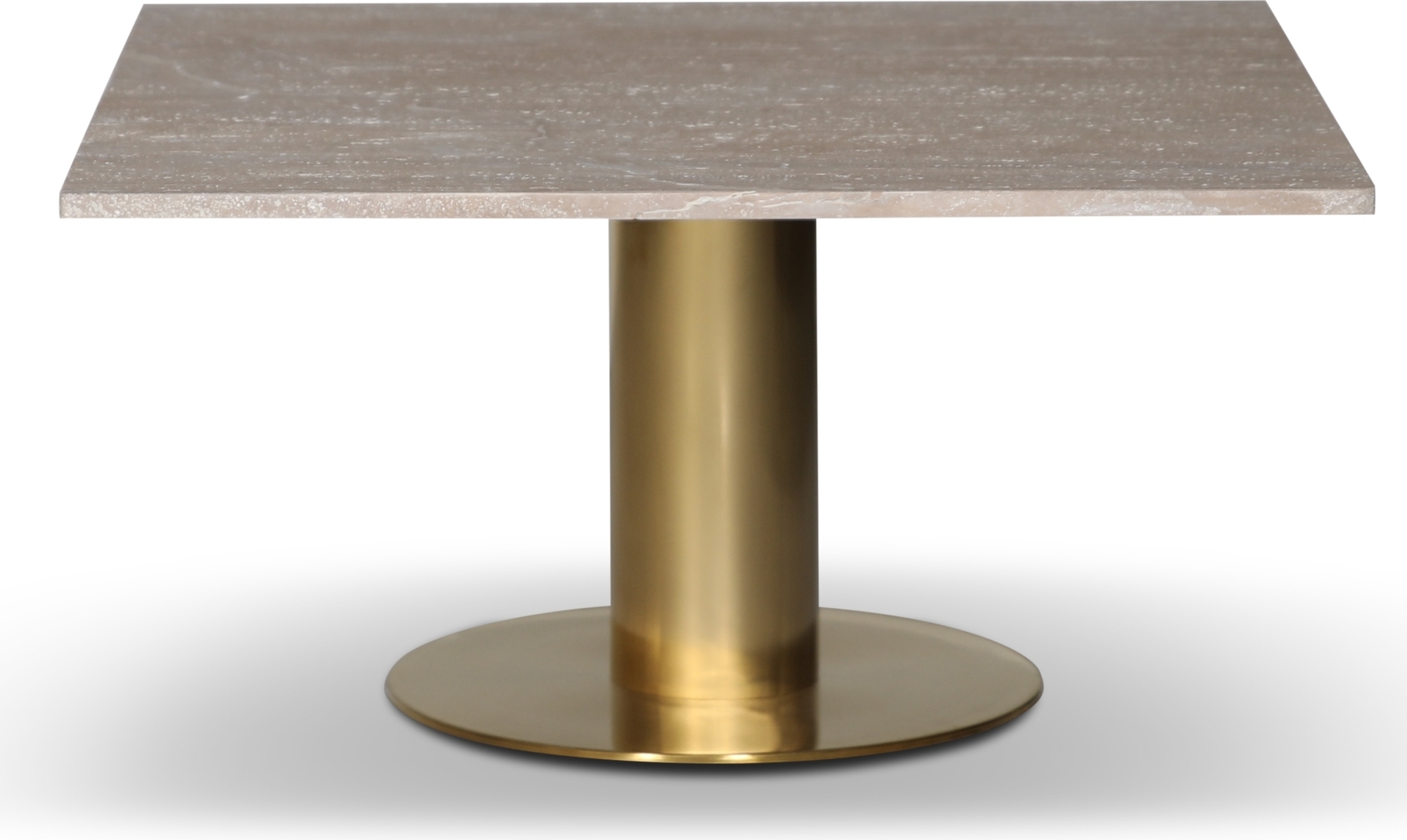 Soffbord 90x90 cm - Matt m�ssing / Travertin sten