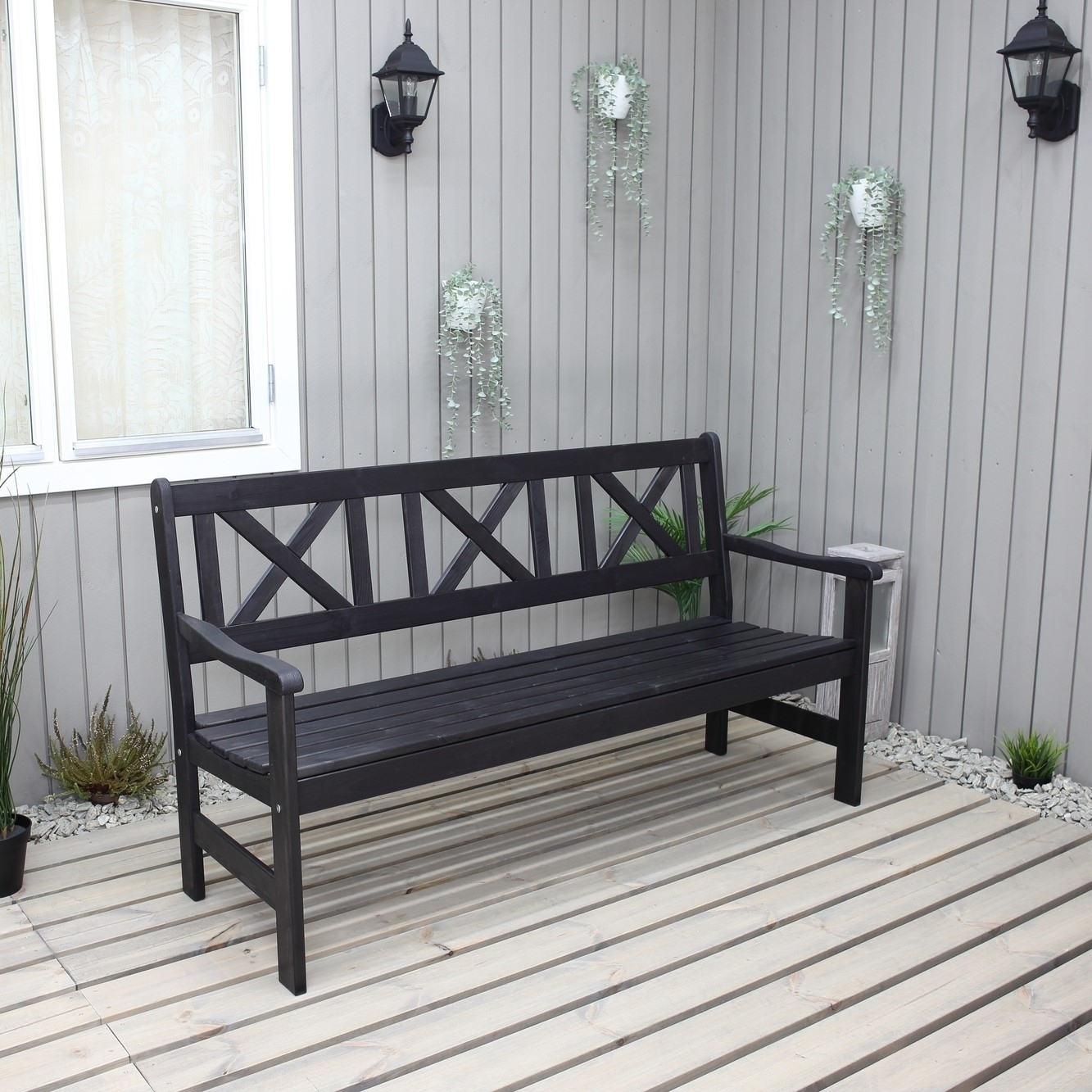 Europa trädgårdsbänk 3-sits - Svart + Europa trädgårdsbänk 3-sits - Svart +