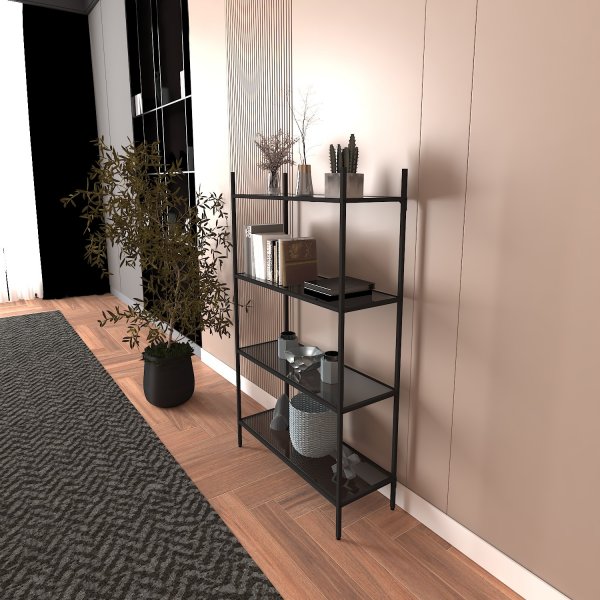 Marta bokhylla - Svart/rkglas