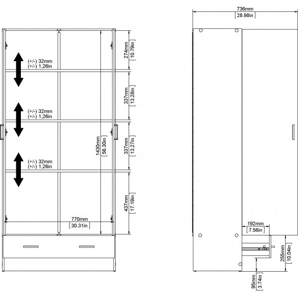 Armoire Space avec 2 portes et 1 tiroir - Chêne Armoire Space avec 2 portes et 1 tiroir - Chêne
