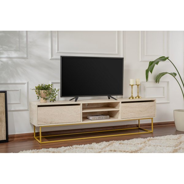 Escape TV-bnk 180 cm - Travertin/guld