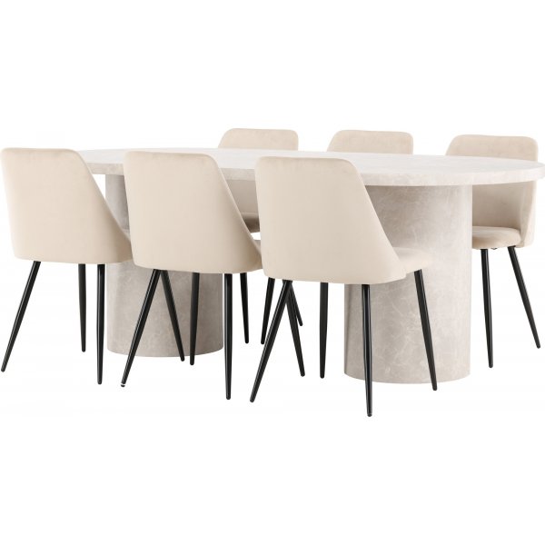 Matbord Narvik med 6 st Night stolar - Beige/svart + 6.00 x Stolsdyna