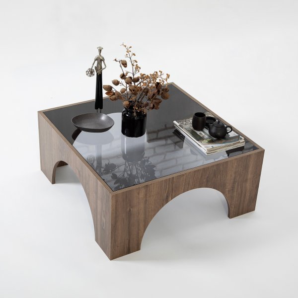 Table basse Seine 80 x 80 cm - Noyer/gris fonc