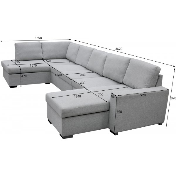 U-soffa med förvaring 367 cm grå + Fläckborttagare för möbler U-soffa med förvaring 367 cm grå + Fläckborttagare för möbler
