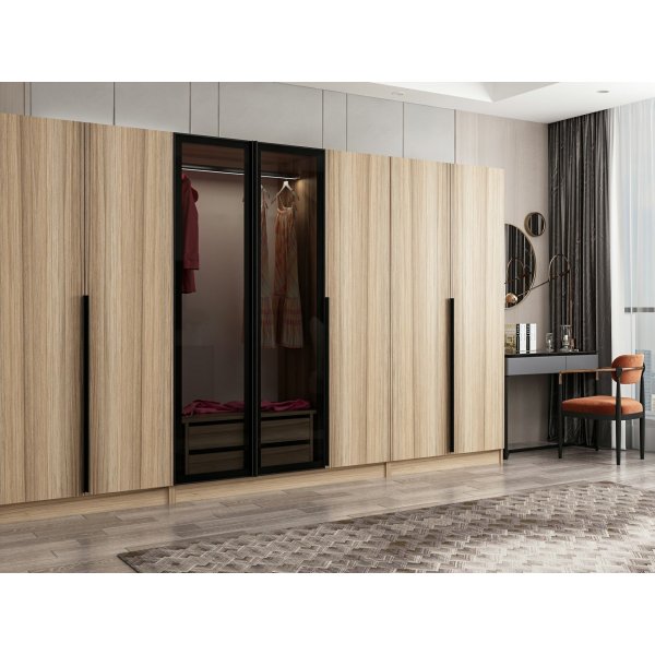 Armoire Cikani avec porte miroir, 315x52x210 cm - Chêne Armoire Cikani avec porte miroir, 315x52x210 cm - Chêne