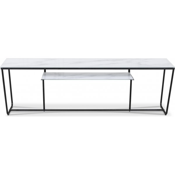 Stella mediabnk - Vitt marmorerat glas / Matt svart underrede