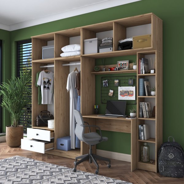 Mendy skrivbord med frvaringsskp - Valnt/vit