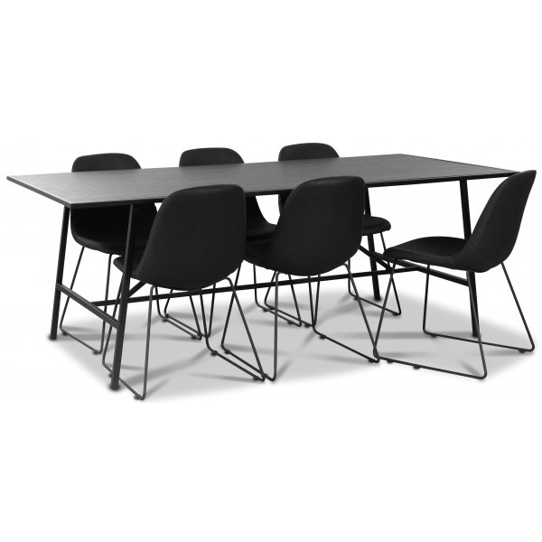 Toscana matgrupp: 206 cm bord + 6 st Atlantic Sled stolar svart PU