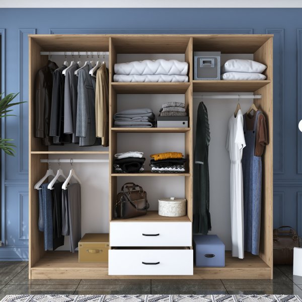 Bardo garderob 210 x 51,5 x 210 cm - Valnt/vit