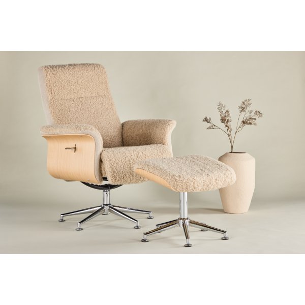 Fauteuil relax avec repose-pieds - Imitation peau de mouton beige/chne huil + Dtachant pour meubles