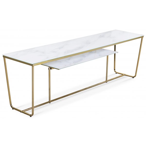 Stella TV-bnk - Vitt glas / mssingsfrgat underrede