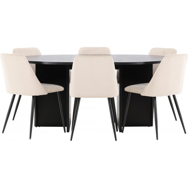 Matbord Strada med 6 st Night stolar - Beige/svart + 6.00 x Stolsdyna