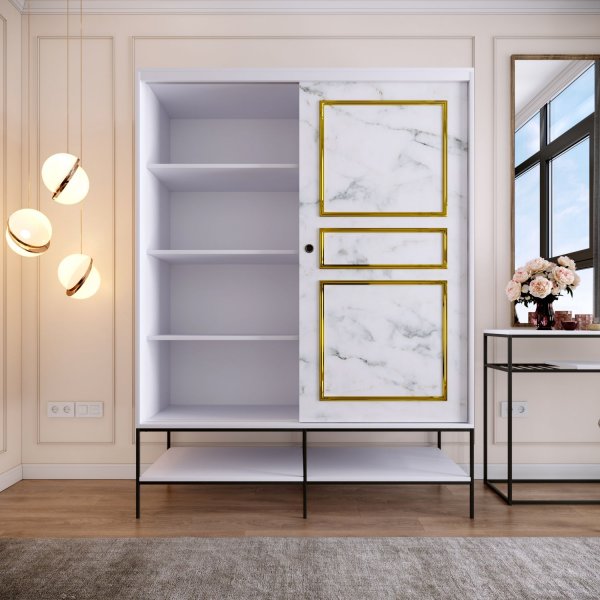 Armoire Martin 150 cm - Marbre blanc/or Armoire Martin 150 cm - Marbre blanc/or
