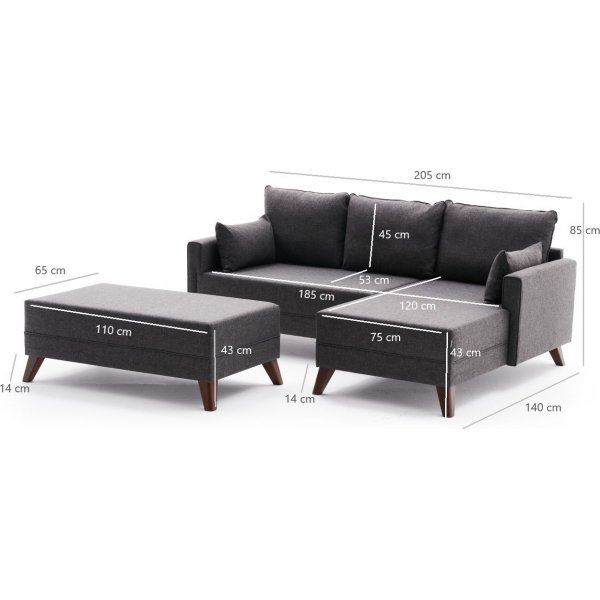 Bella slaapbank rechts - Antraciet
